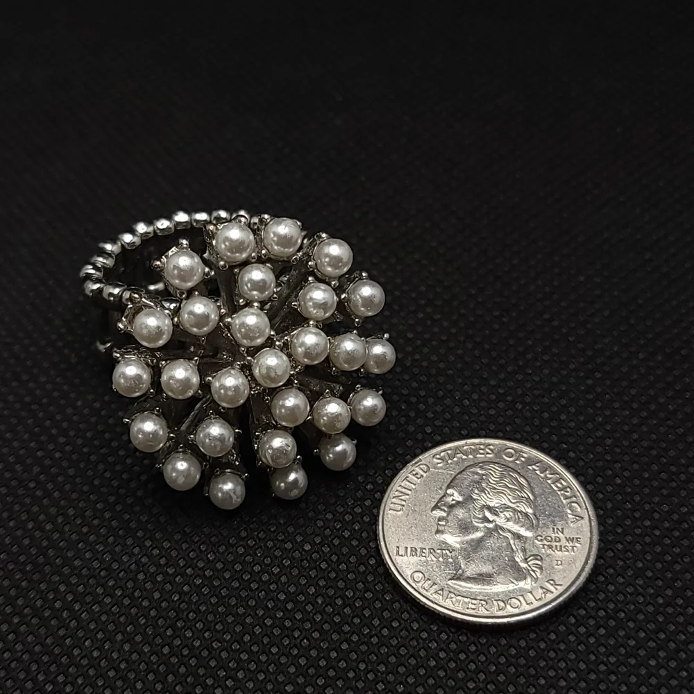 Faux Pearl Cluster Ring Adjustable Statement Piece